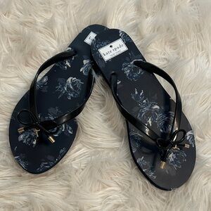 NEW, Kate Spade Black Floral Sandals Flip flops Sz 9